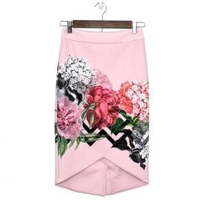 NWT Ted Baker Soella  Palace Gardens Floral Pencil Skirt Pink | TB Sz 0 (US 2)